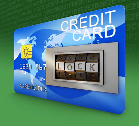 Bank card with combination lock. 3d rendering.の写真素材