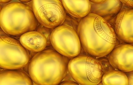Golden eggs with the inscription bitcoin. 3d rendering.の写真素材