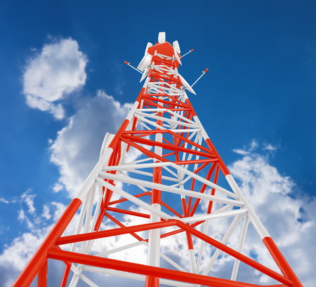 Modern telecommunications tower against the sky. 3d rendering.の写真素材