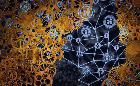 Social media communication and the mechanism of gearss. 3d rendering.の写真素材