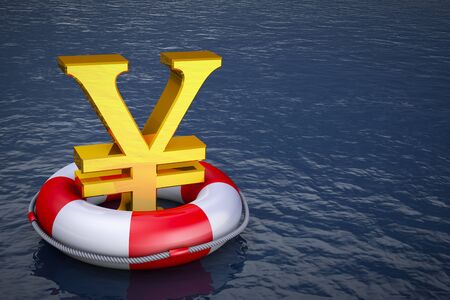 A yuan sign on the lifebuoy. 3d rendering.の写真素材