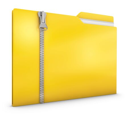 Yellow folder with zipper on a white background. 3d renderの写真素材