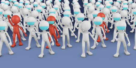 A crowd of white and red masked men. 3d render.の写真素材