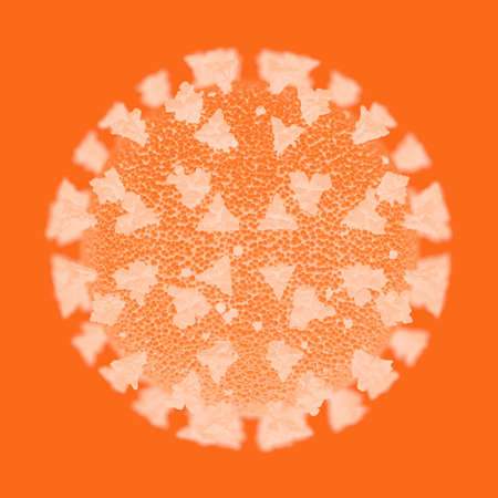 Close-up of the Covid-19 virus in orange tint. 3D rendering.の写真素材