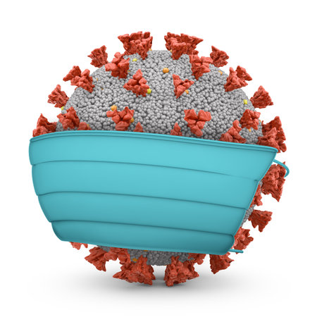Coronavirus in a protective mask on a white background. 3D rendering.の写真素材