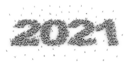 A crowd of people gathered in the form of a 2021.3d renderの写真素材