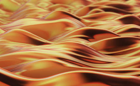 Background with smooth golden waves and bokeh effect in the distance. 3d render.の写真素材