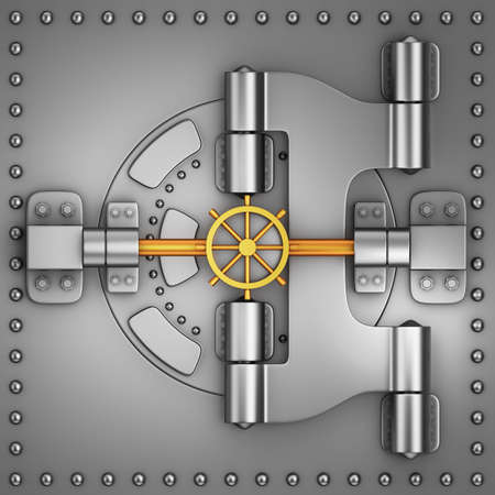 Steel bank safe with a sturdy round door. 3d render.の写真素材