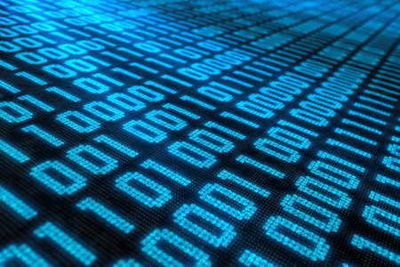 A close-up of a binary code made of ones and zeros in blue. 3d render.の写真素材