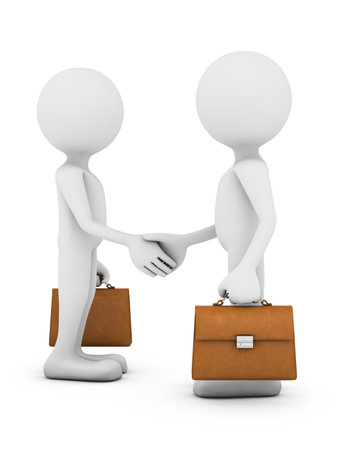 Two men with leather briefcases shake hands.3d rendering.の写真素材
