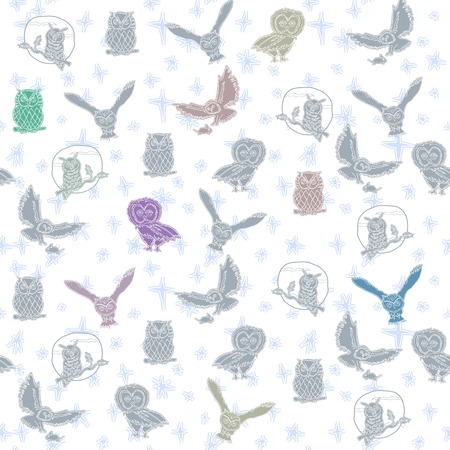 owl pastel color, pattern design, design elements,のイラスト素材