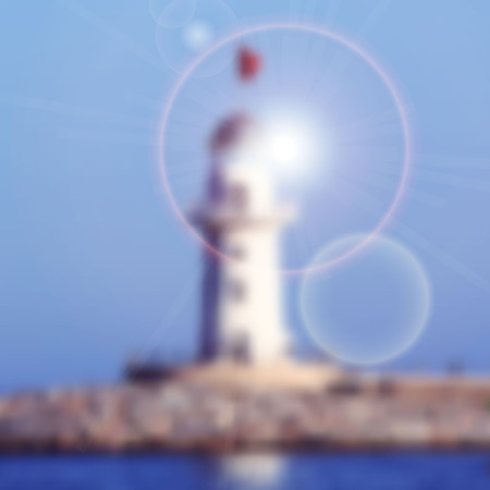 Vector seaside landscape with hipster badge. Outdoor.のイラスト素材