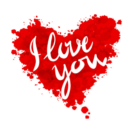 I love you, heart red background painted with watercolors vector cardのイラスト素材
