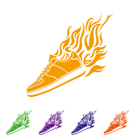 illustration with silhouette of running shoe icon on a white backgroundのイラスト素材