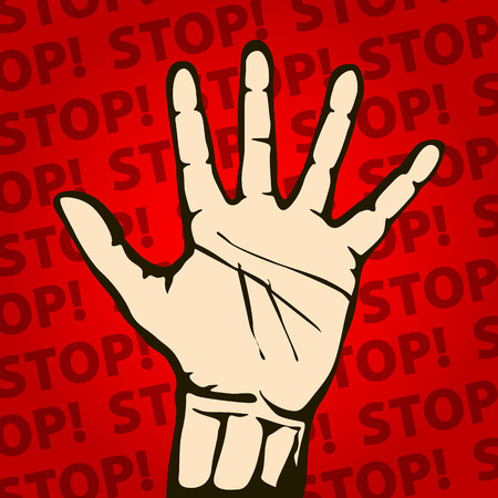 Hand raised with stop sign painted - backgroundのイラスト素材
