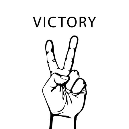 Vector illustration in retro style of a hand with victory signのイラスト素材