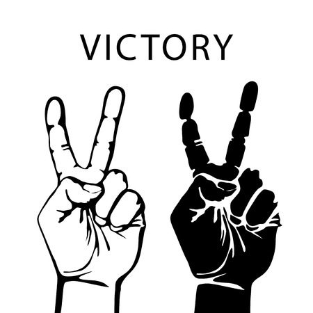 Vector illustration in retro style of a hand with victory signのイラスト素材
