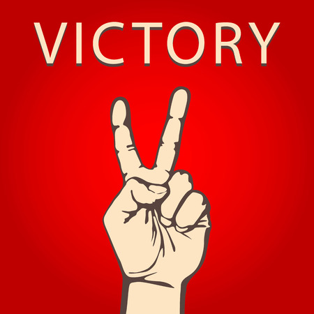 Vector illustration in retro style of a hand with victory signのイラスト素材