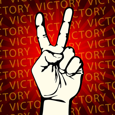 Vector illustration in retro style of a hand with victory signのイラスト素材