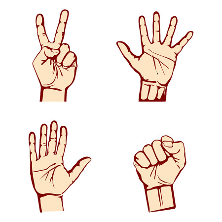 Open empty hands holding protect giving gestures icons set isolated vector illustrationのイラスト素材