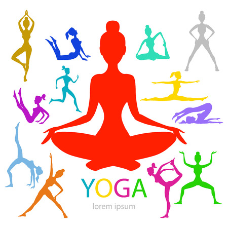 Vector illustration of Yoga poses woman silhouette art colorのイラスト素材