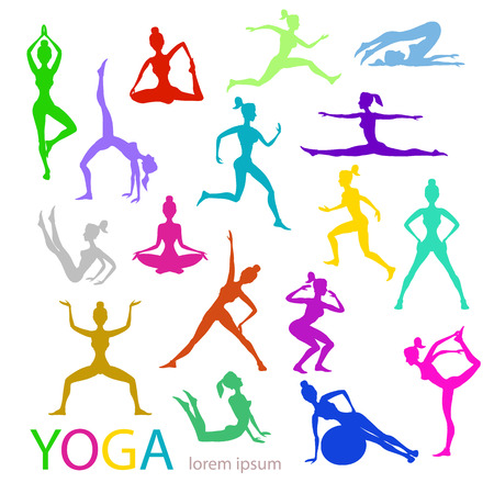 Vector illustration of Yoga poses woman silhouette art colorのイラスト素材