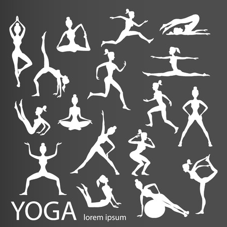 yoga poses silhouettes  vector body pose female art blackのイラスト素材