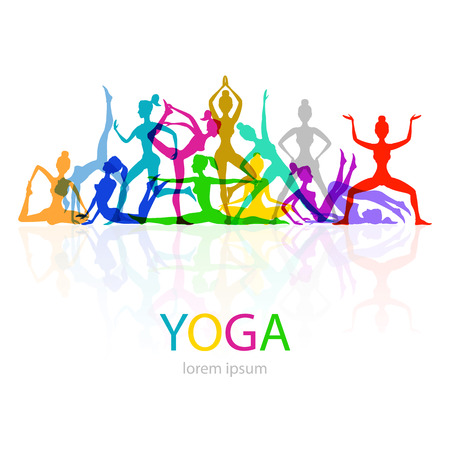 Vector illustration of Yoga poses woman silhouette art colorのイラスト素材