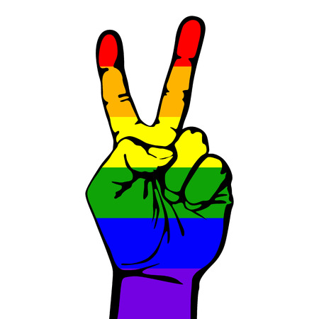 grunge victory sign on white art hand, iconのイラスト素材