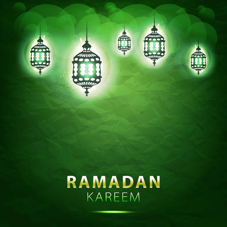 traditional lantern of Ramadan- Ramadan Kareem beautiful greeting card with arabic calligraphy which means Ramadan kareemのイラスト素材