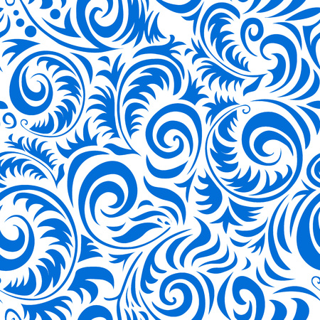 Traditional Russian vector seamless pattern in gzhel style. Can be used for banner, card, poster, invitation, label, menu, page decoration or web design artのイラスト素材