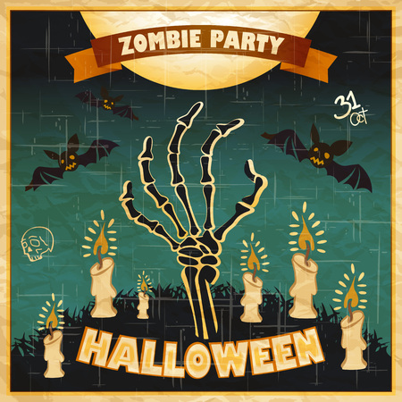 Halloween vector illustration - Dead Man's arms from the ground with invitation to zombie party artのイラスト素材