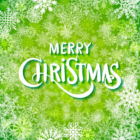 merry christmas and happy new year, handwritten text on background with snowflakes artのイラスト素材