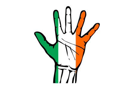 Hand with five fingers stretched upward, colors of the Irish flag artのイラスト素材