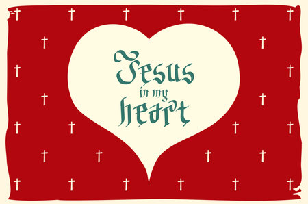 gothic Bible lettering. Christian art. Jesus in my heart. vector vintage card heart retro artのイラスト素材