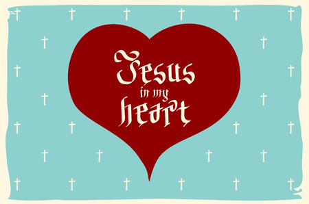 gothic Bible lettering. Christian art. Jesus in my heart. vector vintage card heart retro artのイラスト素材