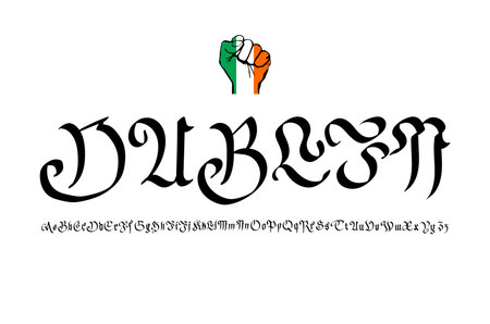 Retro Typography, Vintage Travel Greeting label on blurry background "Greetings from Dublin, Ireland", Vector design. artのイラスト素材