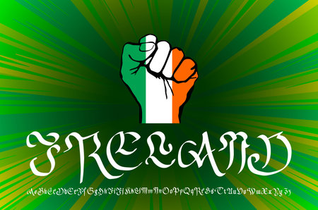 Hand drawn black ink vector isolated  lettering "Ireland" on white background. artのイラスト素材
