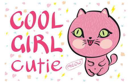 Fashion portrait of hipster cat in hearts glasses isolated on white. Vector hand drawn illustration artのイラスト素材