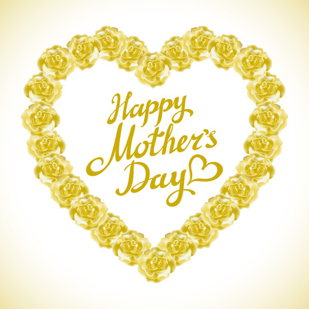 bouquet of orange roses heart isolated on white background. yellow rose mother Day Heart Made of orange Roses Isolated on White Background. Floral heart shape vector background artのイラスト素材