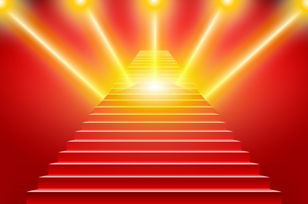 Stairs covered with red carpet. Scene illuminated by a spotlight artのイラスト素材