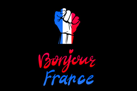 Low key picture of a fist painted in colors of france flag artのイラスト素材