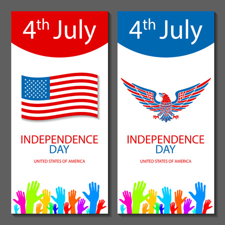 Banners of 4th July backgrounds with American flag. Independence Day hand drawn sketch design vector artのイラスト素材