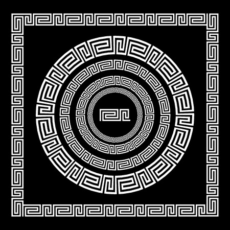 Greek Ornament. Circle ornament meander. Round frame, rosette of ancient elements. Greek national antique round pattern, vector. Rectangular pulse. border artのイラスト素材