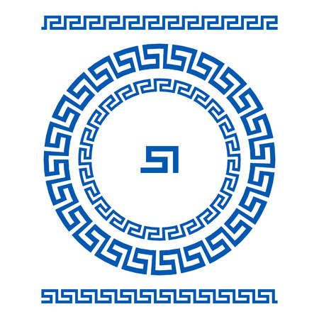 Circle ornament meander. Round frame, rosette of ancient elements. Greek national antique round pattern, vector. Rectangular pulse. border artのイラスト素材