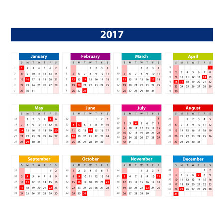 2017 Calendar holidays USA - illustration Vector template of color 2017 calendar artのイラスト素材