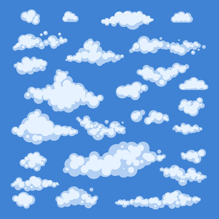 Set of blue sky, clouds. icon shape. different. Collection label, symbol. Graphic element vector.のイラスト素材