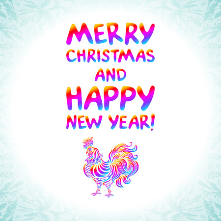 Vector illustration of Bright Rainbow Colored rooster, symbol of 2017 on the Chinese symbol. Happy New year artのイラスト素材