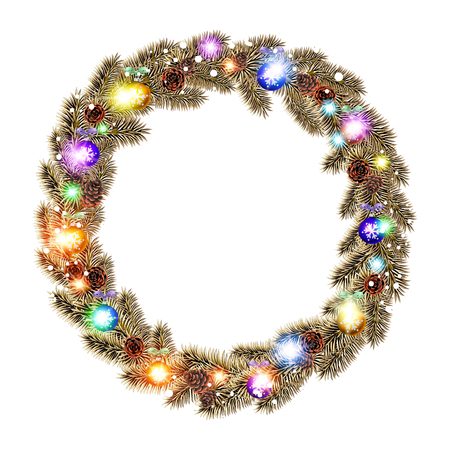 Christmas Wreath, balls isolated. white background. snow. light vector artのイラスト素材