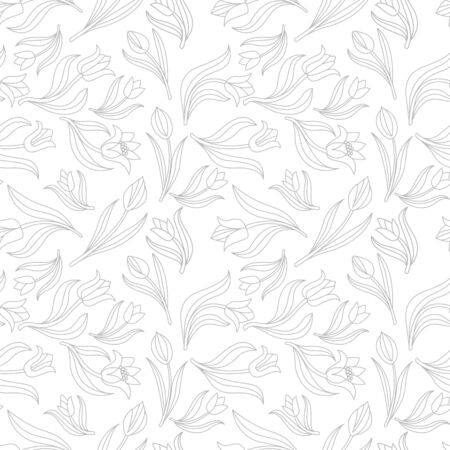 black white Seamless floral pattern with tulips. Vector illustration. artのイラスト素材